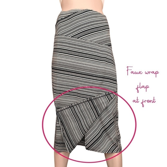 J. Jill Pencil Shirt Stripe Cotton Rayon Stretch Knit Faux Wrap Banded Tummy - Picture 5 of 15